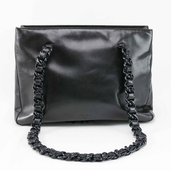 Prada Classic Nappa Chain/Leather Woven Strap Bag - Picture 6 of 16